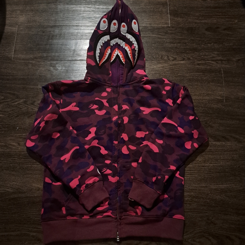 BAPE Shark purple pink camo zip up hoodie Extra Large